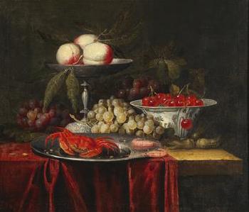 A still life of fruit with a crab by 
																			 Pseudo Simons